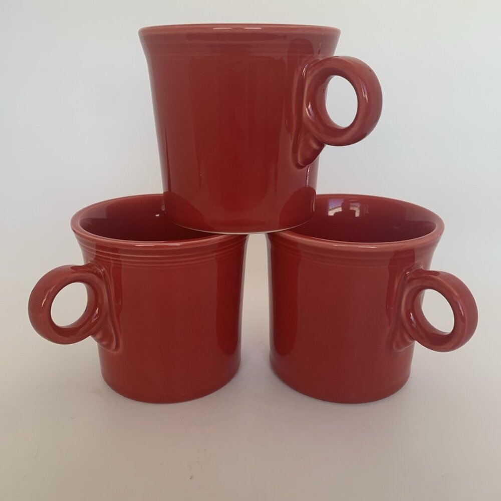 Set of 3 Fiestaware HLC O Ring Handle Coffee Mugs Cups Scarlet Red Homer USA